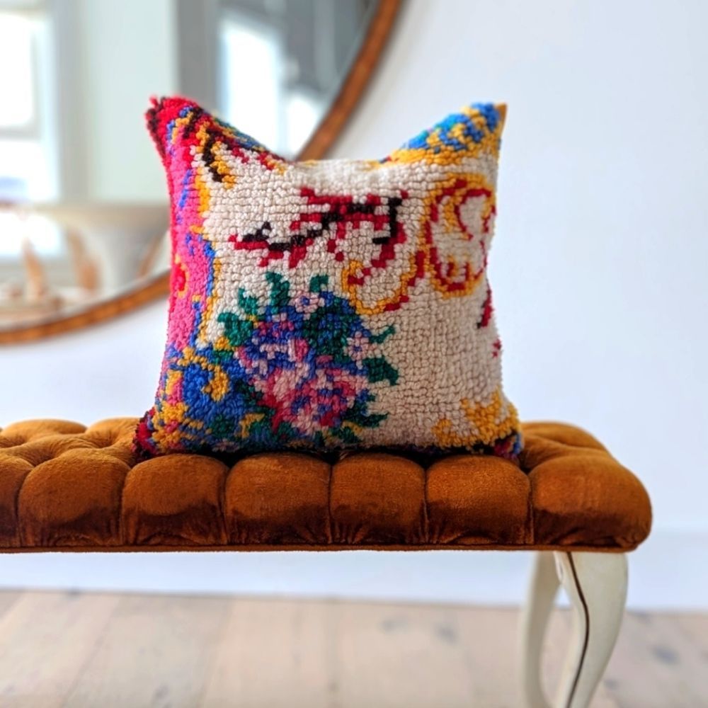 Vintage Latch Hook Throw Pillow